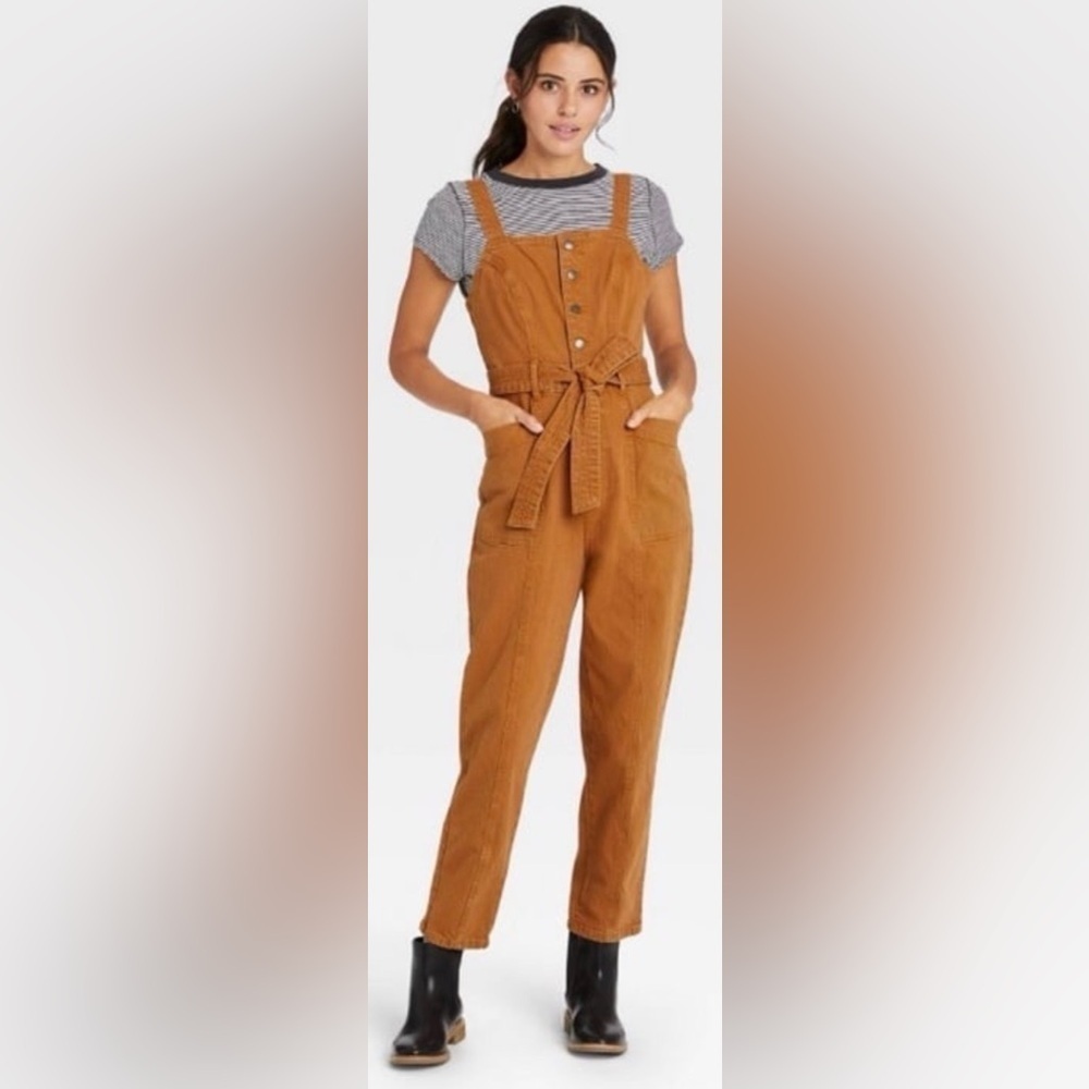 Universal Thread Utility Denim cropped Jumpsuit Size 6 No Belt EUC